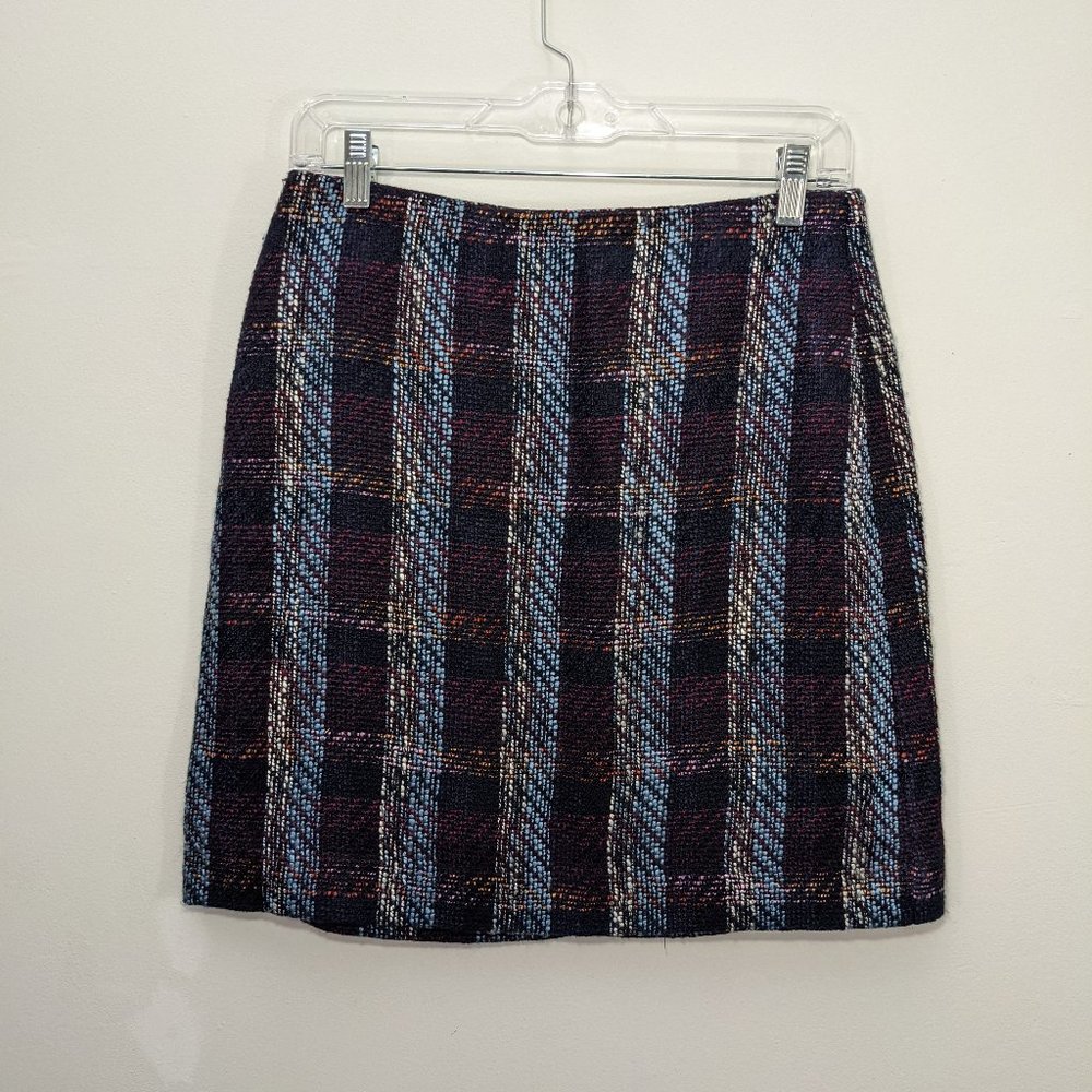 NWT LOFT Mini Skirt Blue Burgundy Tweed Lined Wool Blend size 6P
